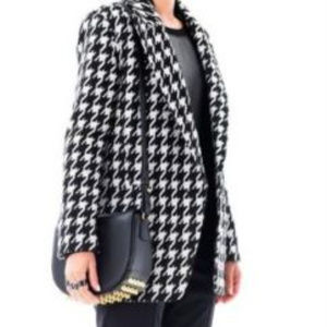Houndstooth Black White sz M Loose Oversize Coat